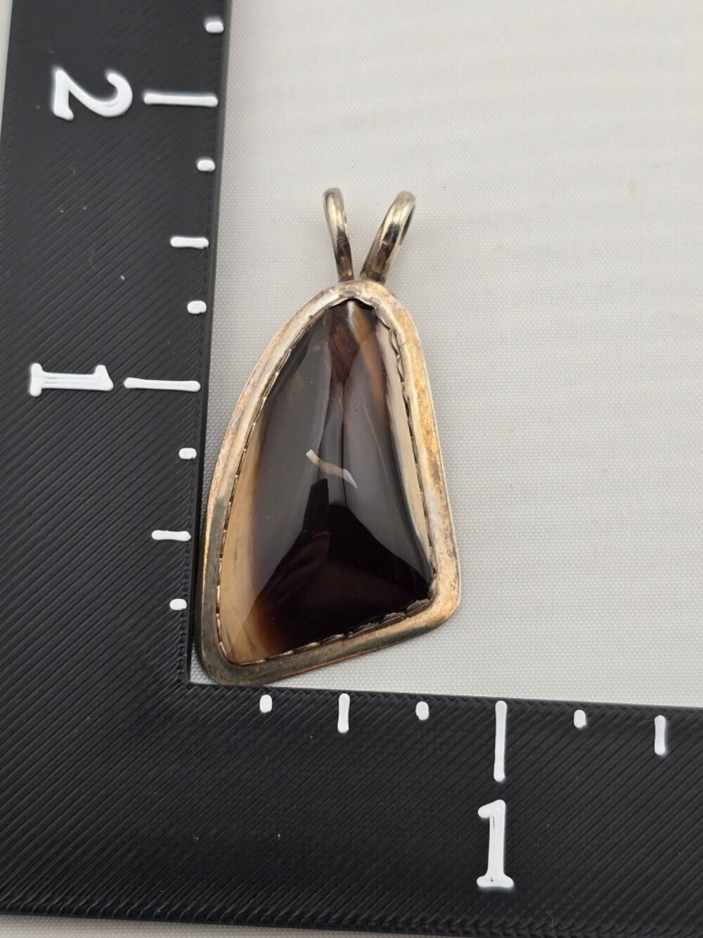 Sterling Silver & Brown Polished Stone Pendant Teardrop 1.75" - Picture 6 of 6